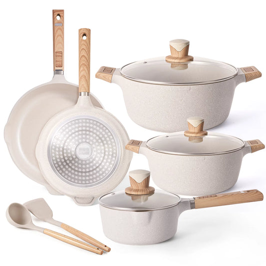 VERI HOT 10 Pieces Pots and Pans Nonstick Cookware Sets Granite Frying Pan Induction Cookware Pot
