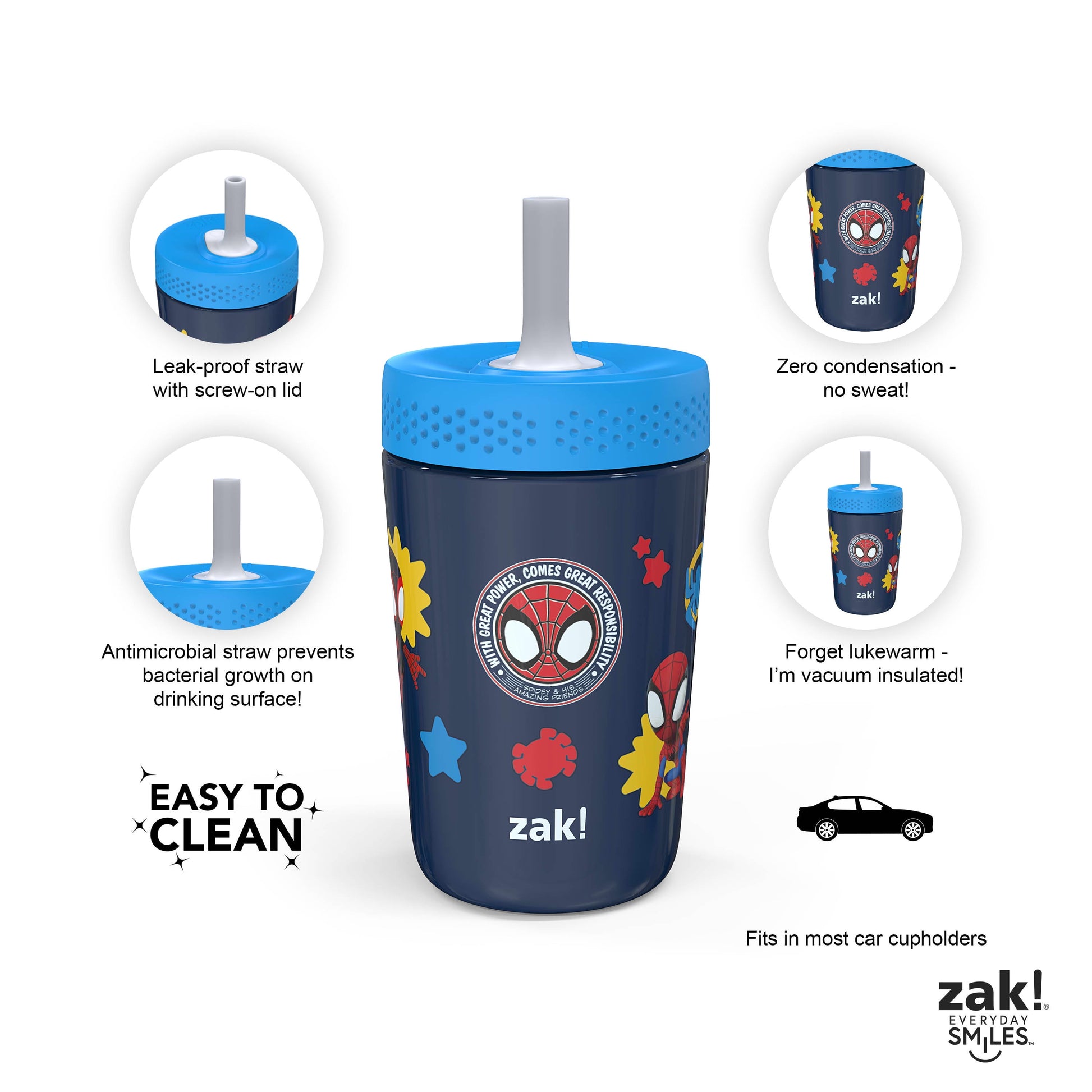 VERI CUTE 12Oz Spidey & Friends Kids Straw Tumbler, Stainless Steel Vacuum Insulated Kincaid Tumbler with Silicone Straw Utilizing Leak-Proof Valve, Travel Straw Tumbler