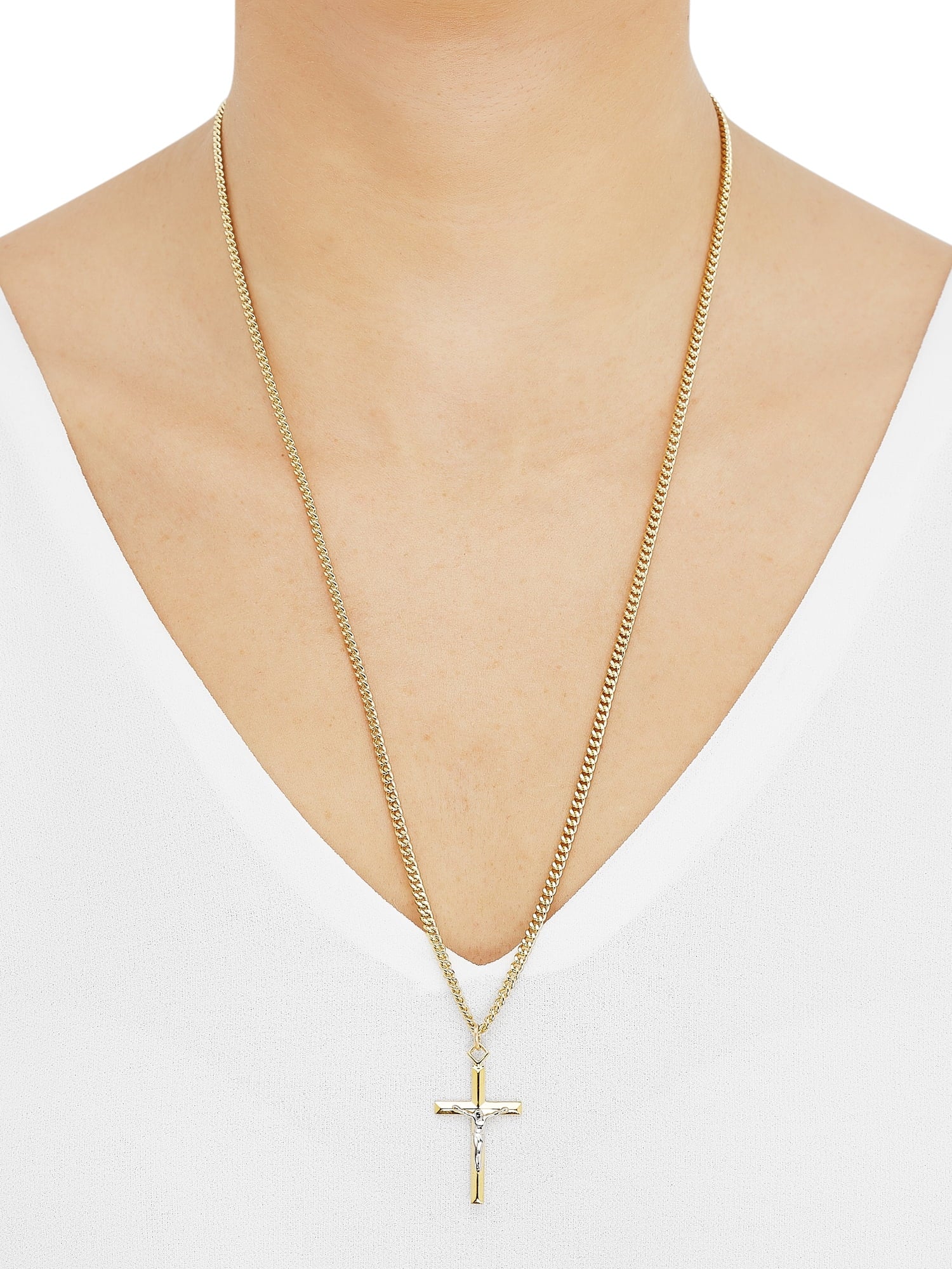 VERI HOLY. Stainless Steel Gold-Filled and Rhodium Crucifix Pendant, 24" Necklace