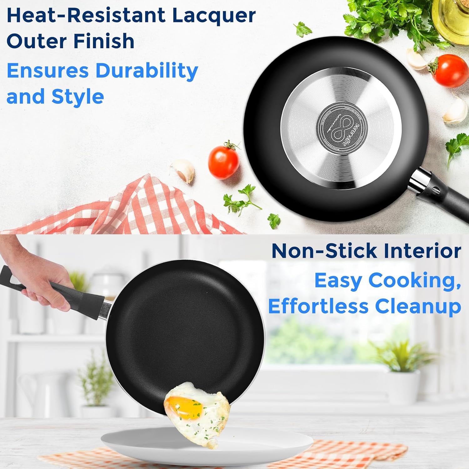 VERI HOT Kitchenware Pots & Pans Basic Kitchen Cookware, Black Non-Stick Coating Inside, Heat Resistant Lacquer (20-Piece Set), One Size