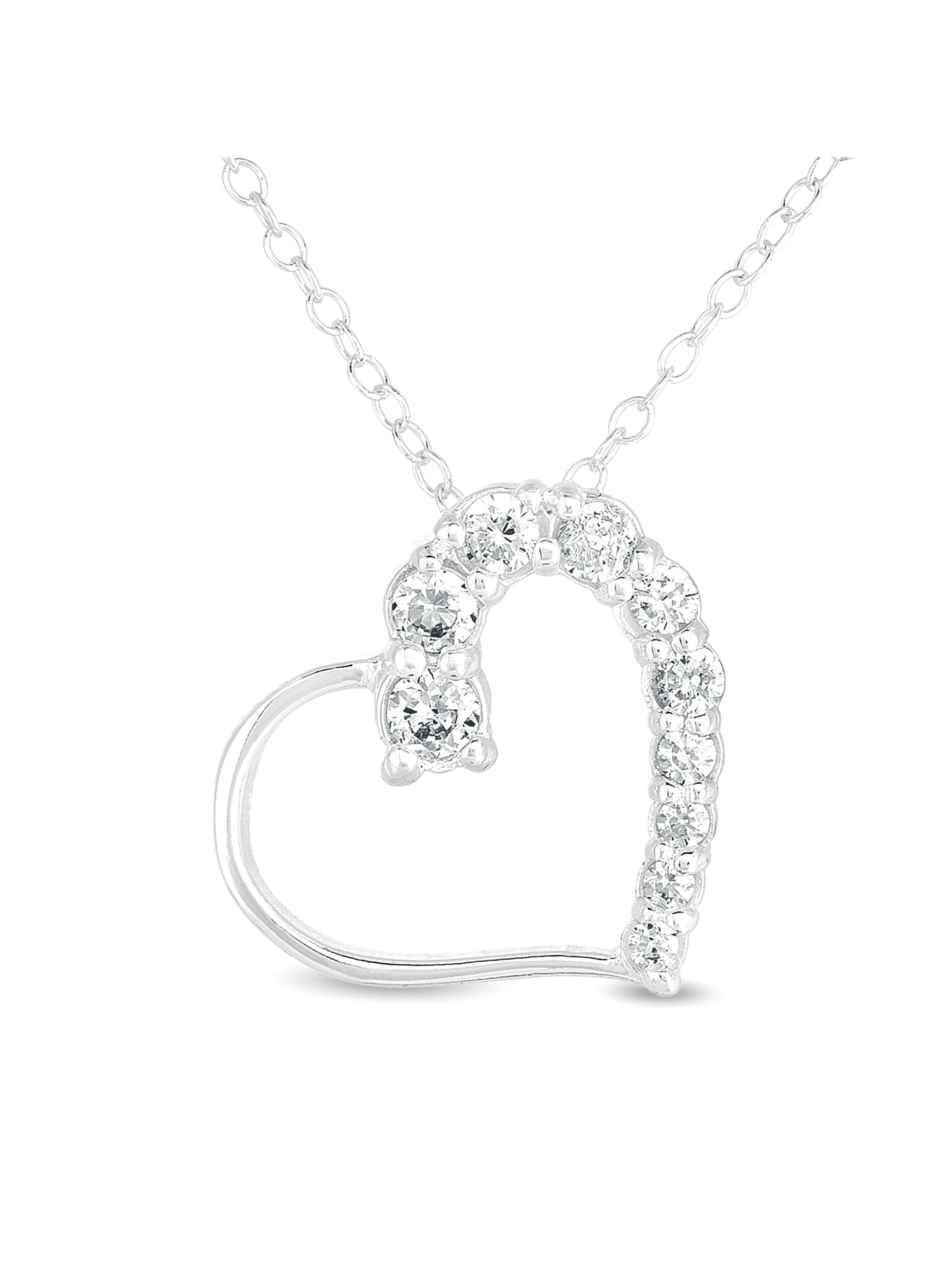 VERY PRETTY CZ Sterling Silver Heart Pendant, 18"