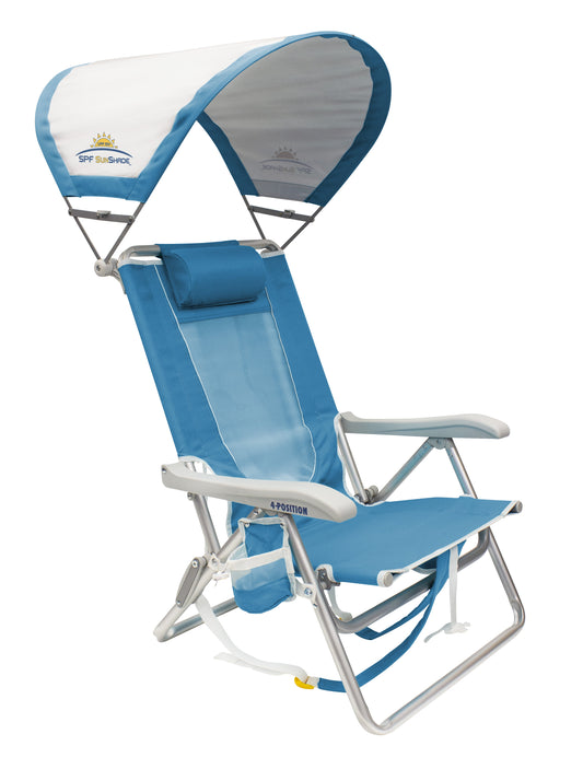 VERI COOL Sunshade Backpack Beach Compact Reclining Low Profile Chair, Saybrook Blue