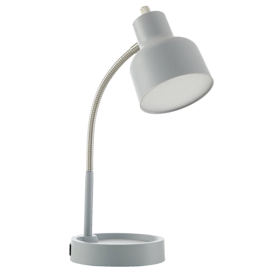 VERI BRITE LED Desk Lamp with Catch-All Base & AC Outlet, Matte Gray