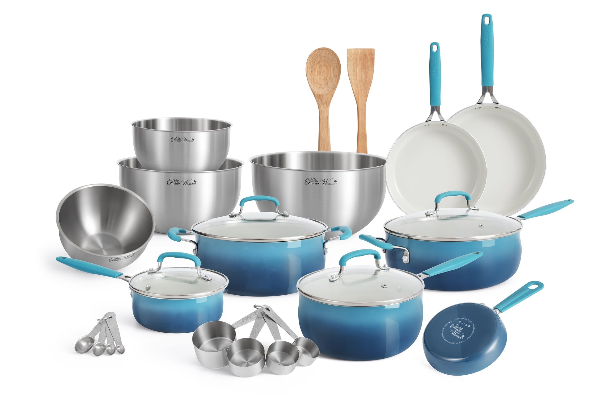 VERI NICE 25-Piece Ceramic Nonstick Aluminum Cookware Set, Ombre Teal