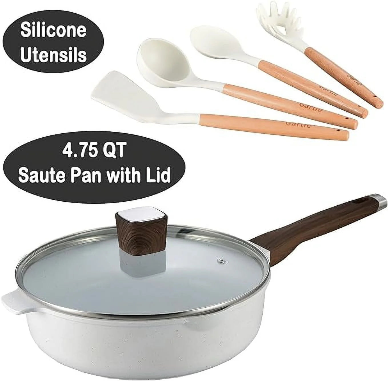 VERI HOT 10Pcs Pots and Pans Set, Nonstick White Granite, Cookware Sets Suitable for Gas, Electric, Induction, Kitchen Cooking Set W/Frying Pans, Saucepans, Casserole, Silicone Tools, Dishwasher Safe, White