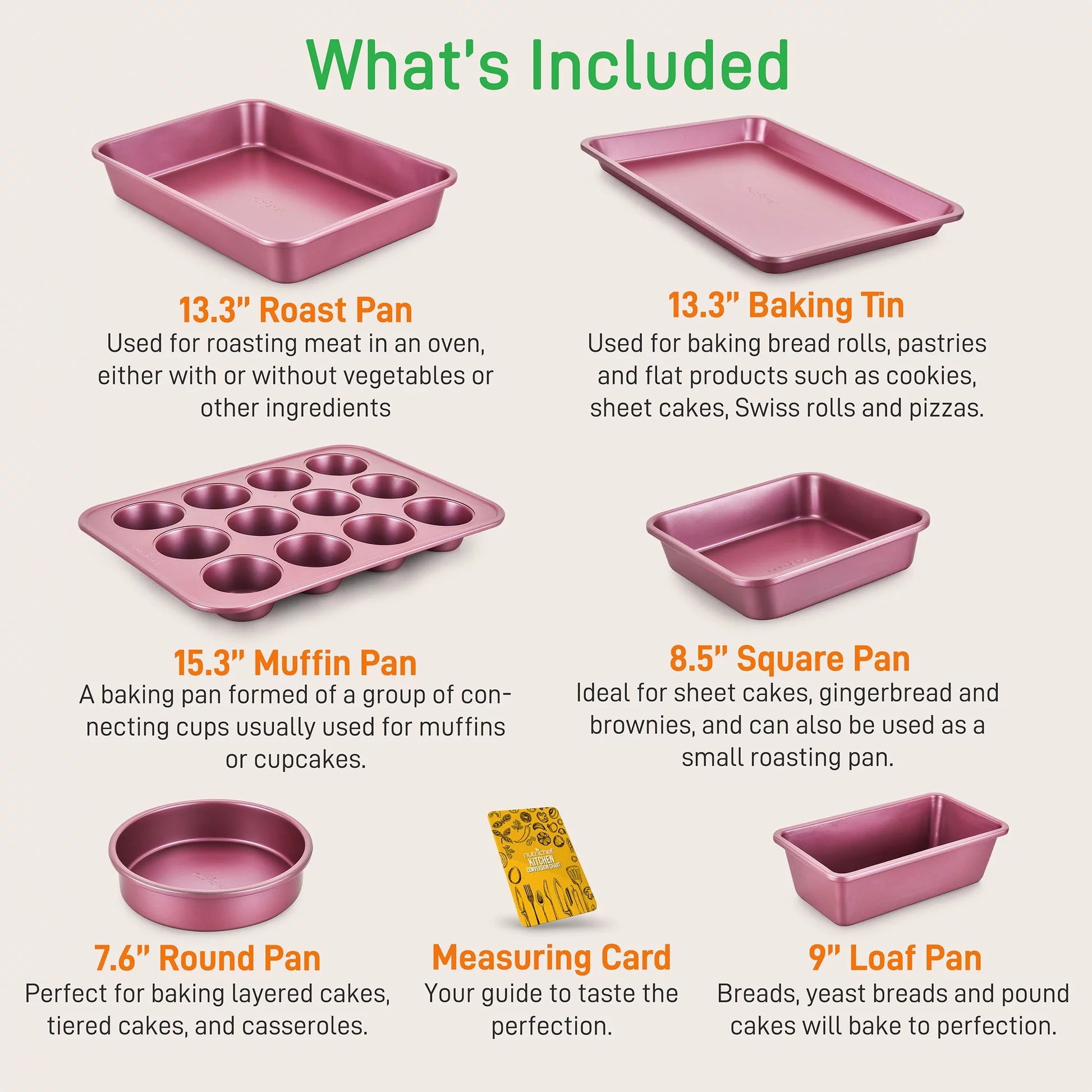 VERIS NICE  Nonstick Cooking Cookware Pots & Pans, 20 Pieces, Marron Pink