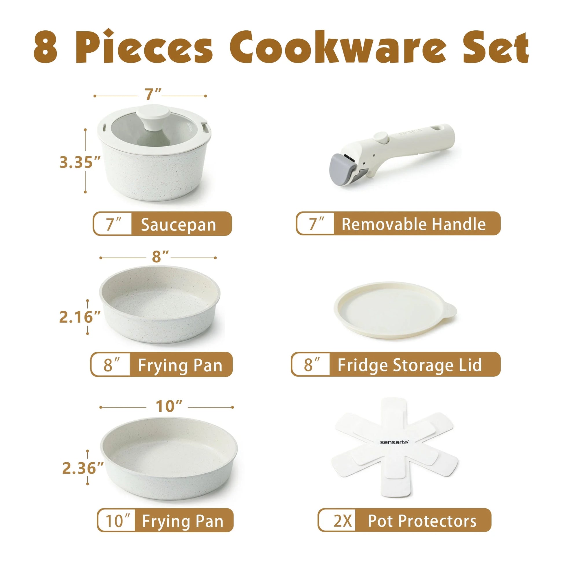 VERI HOT Nonstick Pots and Pans Set with Detachable Handle, 8Pcs Cooking Pots and Pans Set with Removable Handle, Space Saving Cookware Sets, PFOA Free, Dishwasher and Oven Safe
