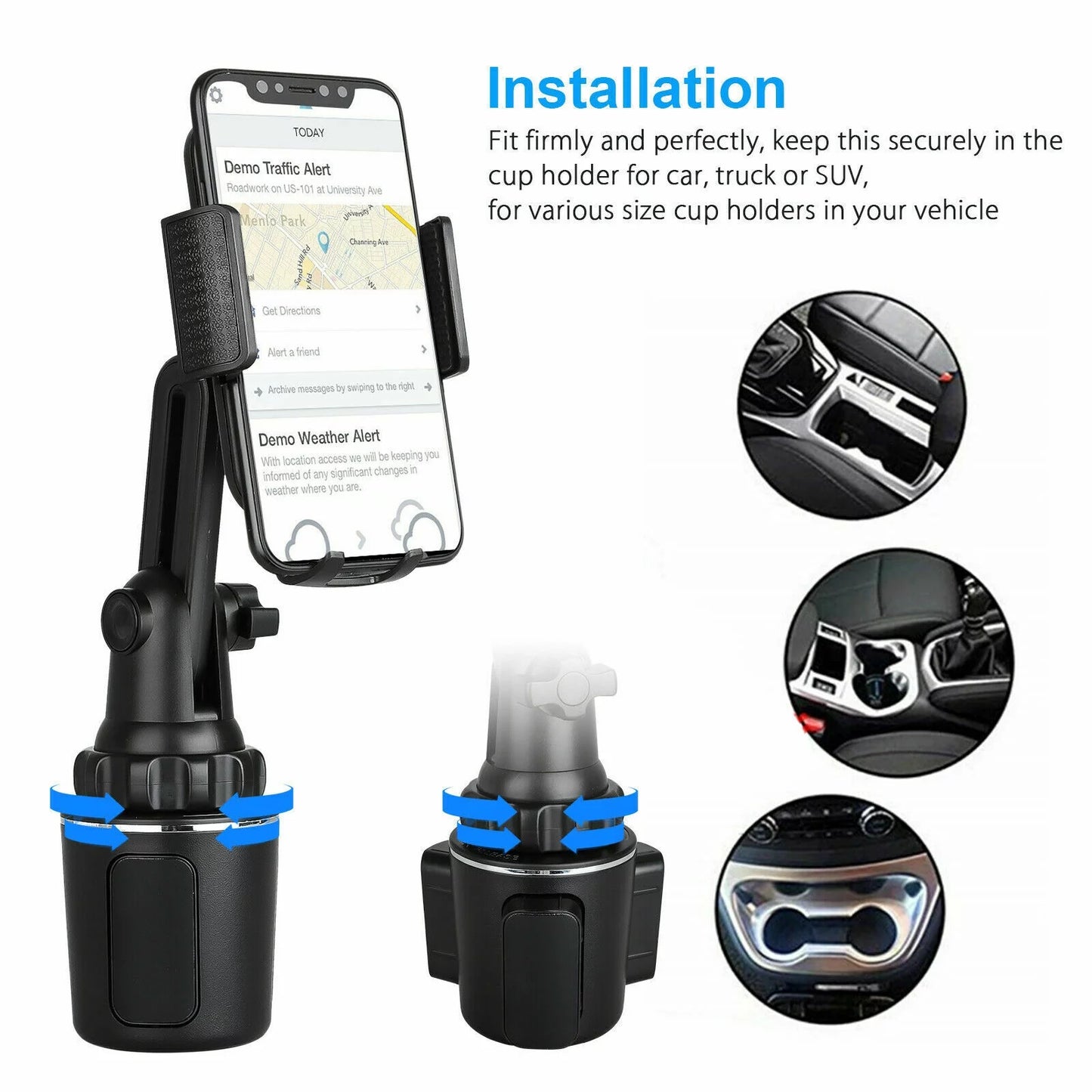 VERI COOL Car Phone Holder Mount, Phone Mount for Car Universal 360 Adjustable Phone Holder , Car Cup Holder for All Smartphones