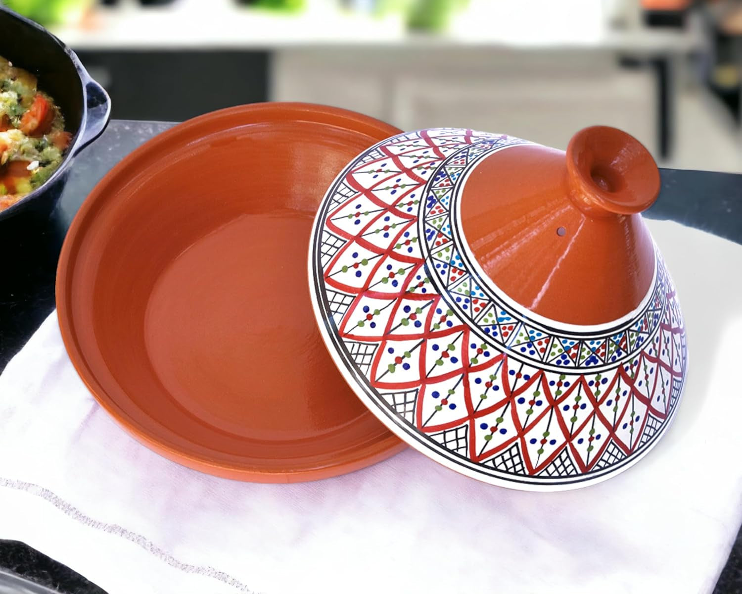 VERI HOT Bohemian Classic Tagine - Large Red Ceramic Cooking Pot, Handcrafted, Non-Stick