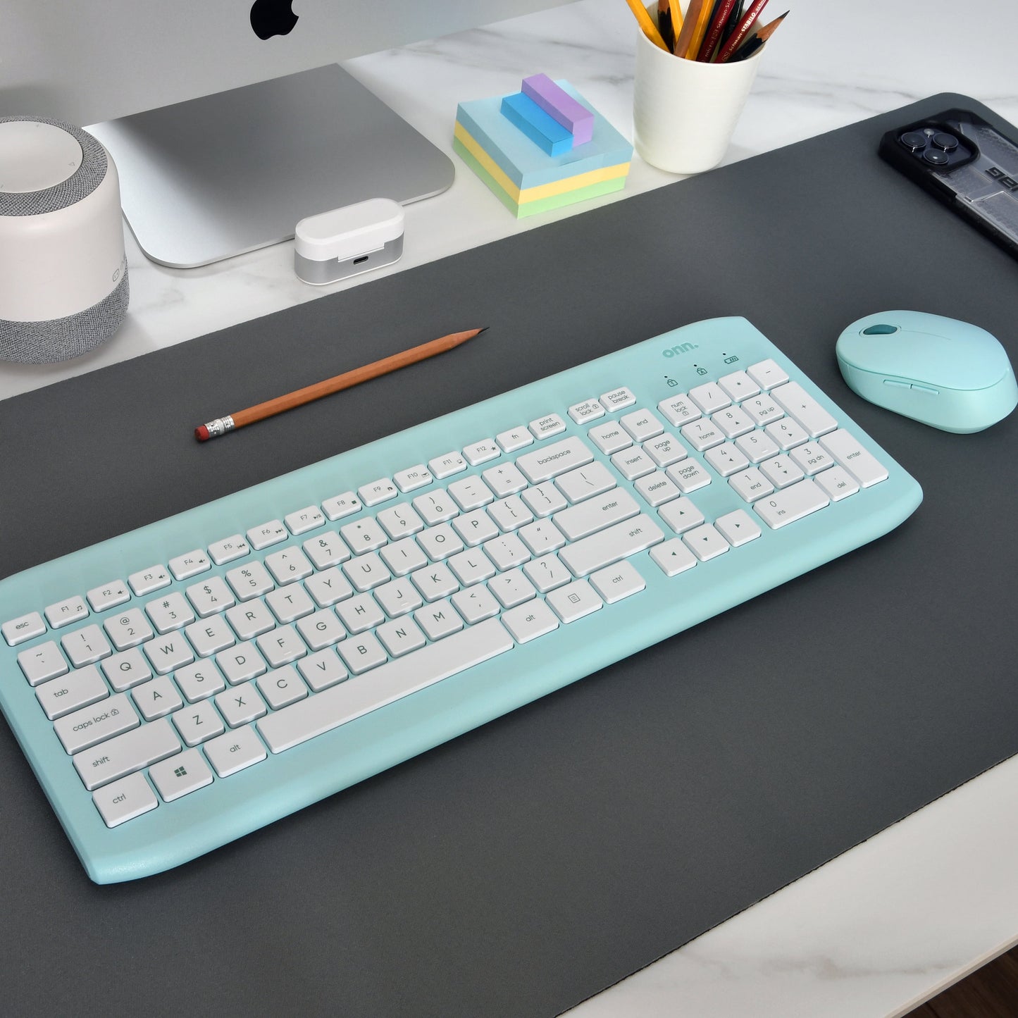 VERI COOL Wireless Keyboard and Compact Mouse with Dual-Connectivity, 2.4 Ghz Wireless USB Receiver, Blue