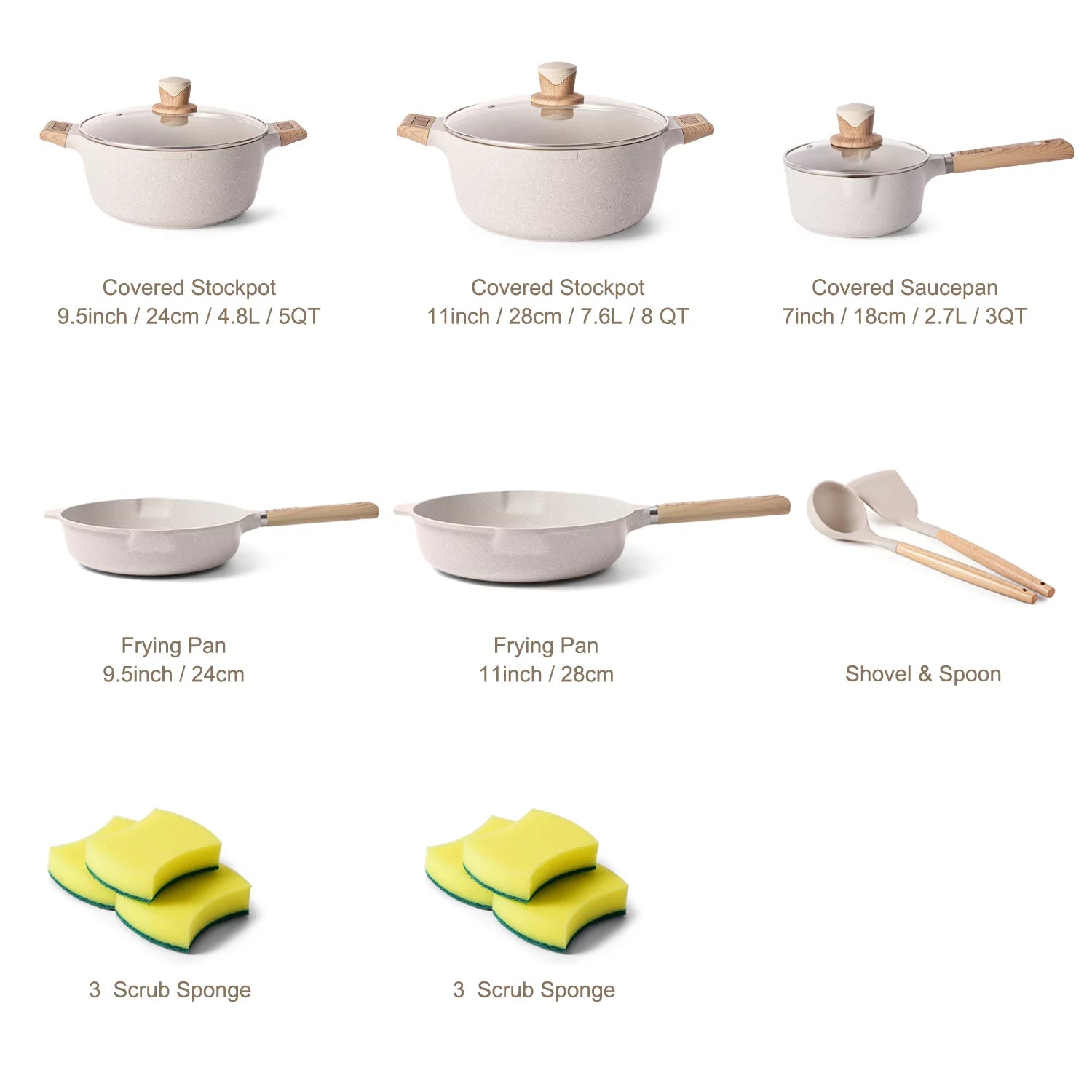 VERI HOT 10 Pieces Pots and Pans Nonstick Cookware Sets Granite Frying Pan Induction Cookware Pot