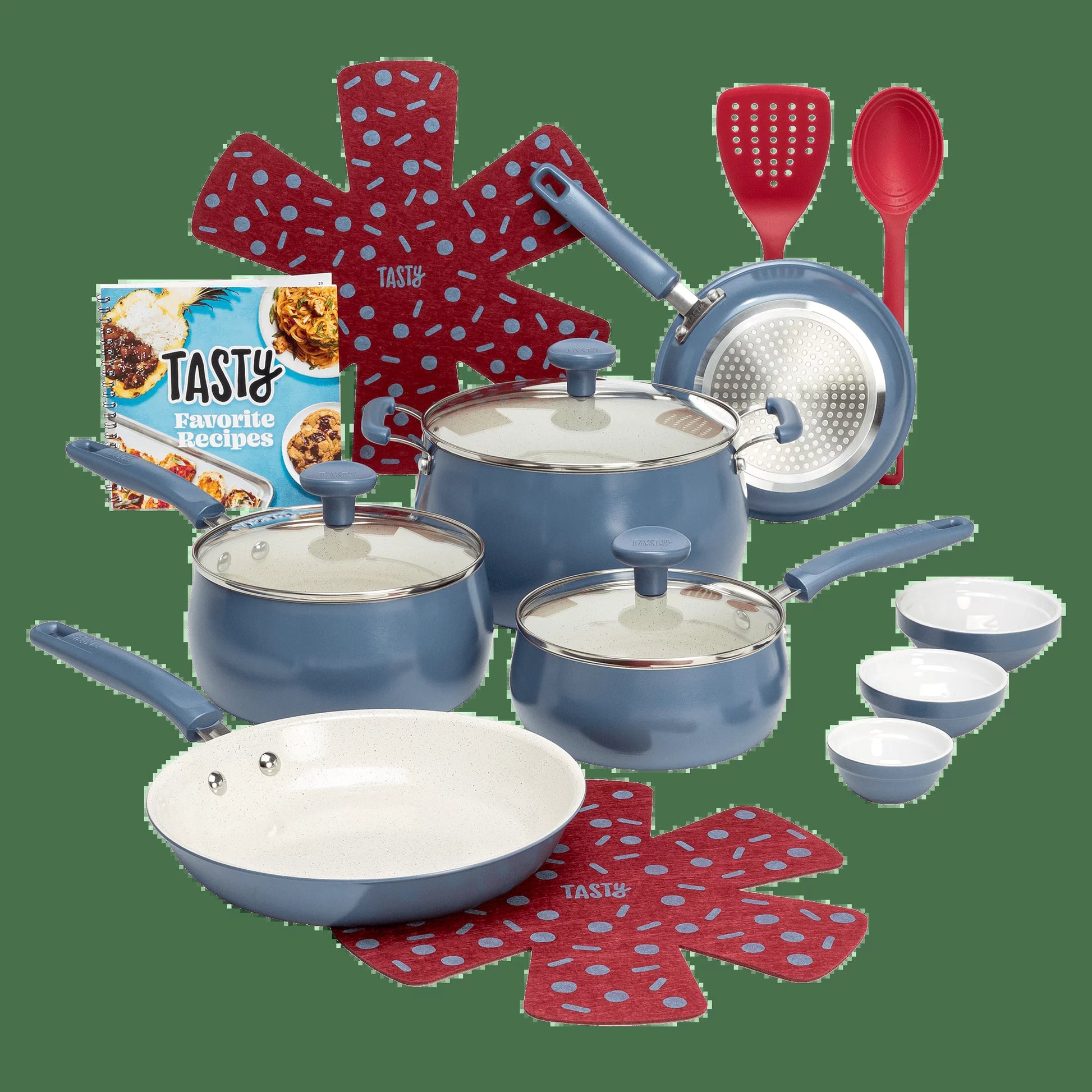 VERIS NICE Clean Ceramic 16 Piece Non-Stick Aluminum Cookware Set, Slate Blue