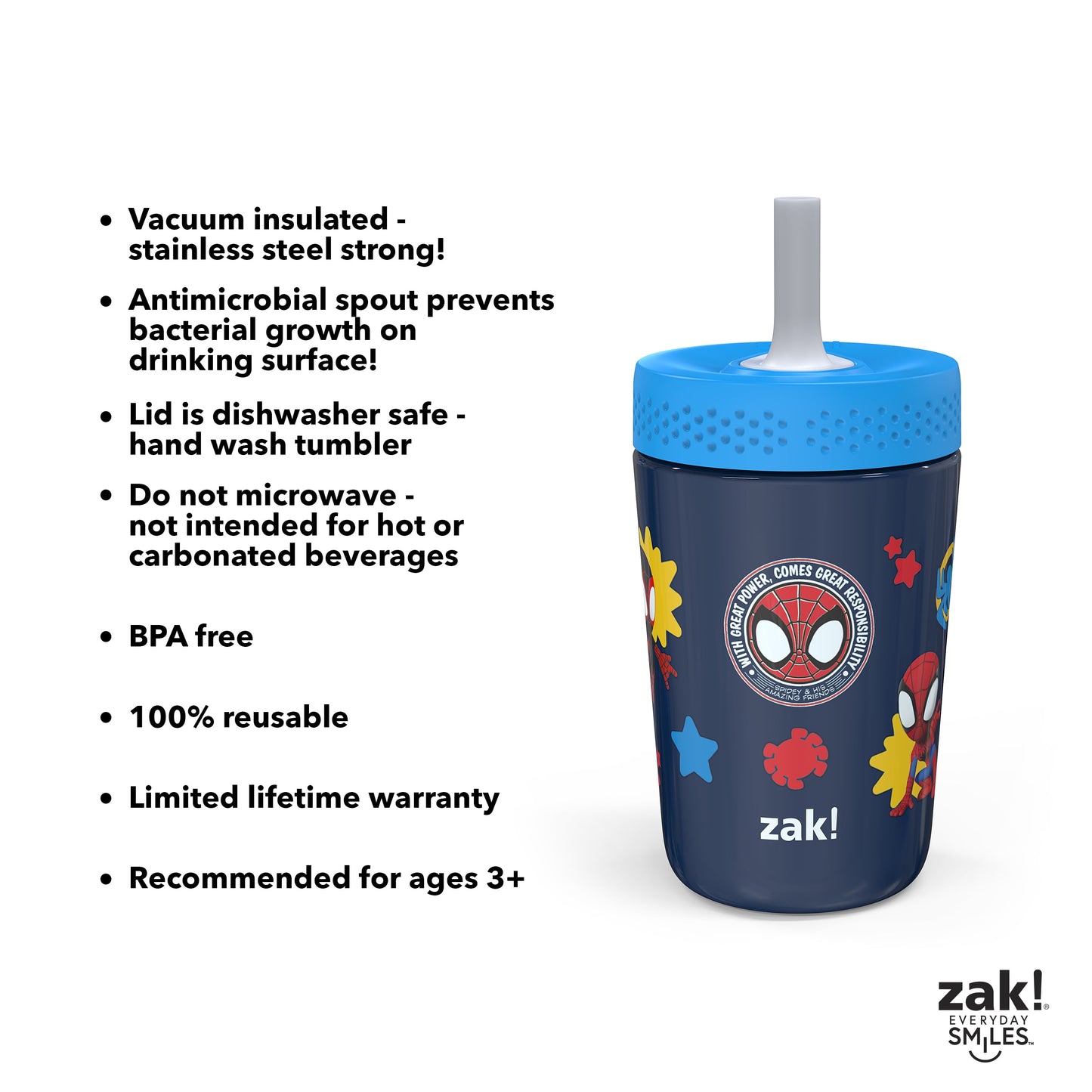 VERI CUTE 12Oz Spidey & Friends Kids Straw Tumbler, Stainless Steel Vacuum Insulated Kincaid Tumbler with Silicone Straw Utilizing Leak-Proof Valve, Travel Straw Tumbler