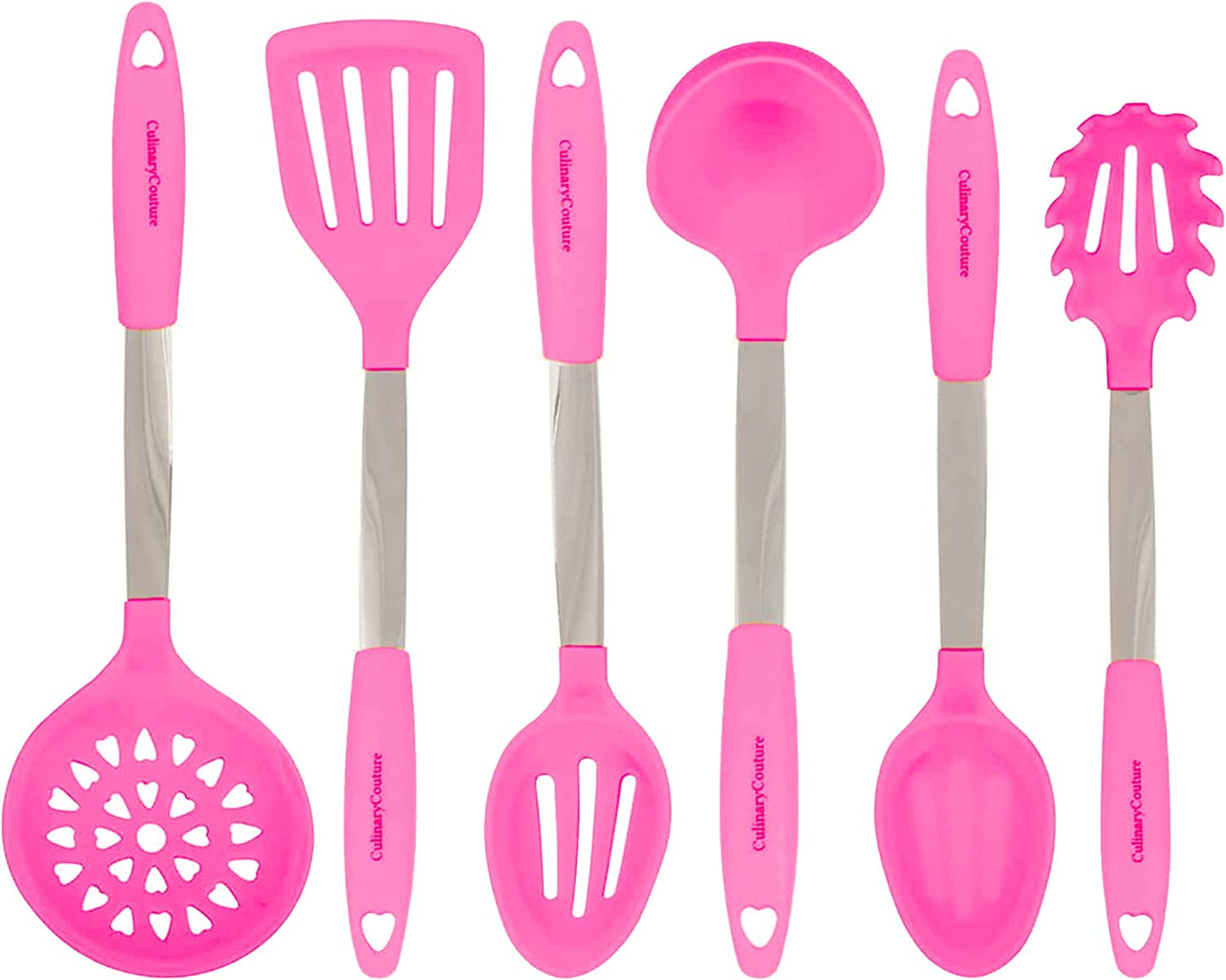 VERIS TASTI. 6-Piece Stainless Steel & Silicone Kitchen Utensils Set, Silicone Cooking Utensils, Heat Resistant Kitchen Cooking Utensils Set, Pink