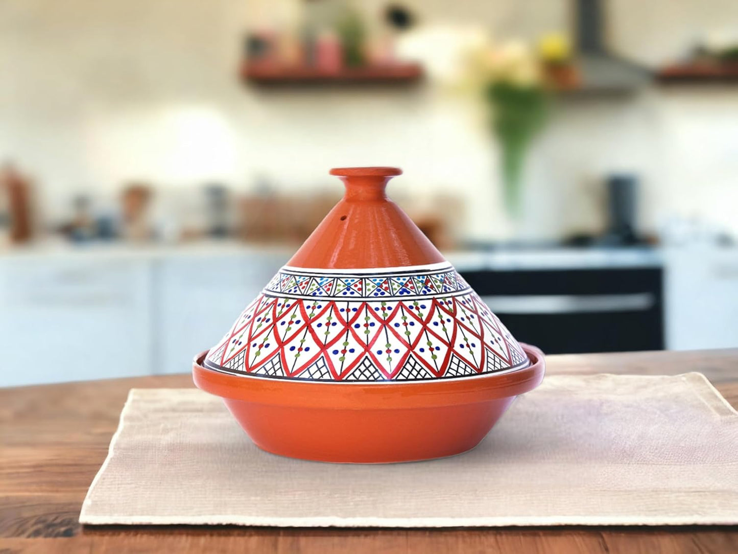 VERI HOT Bohemian Classic Tagine - Large Red Ceramic Cooking Pot, Handcrafted, Non-Stick