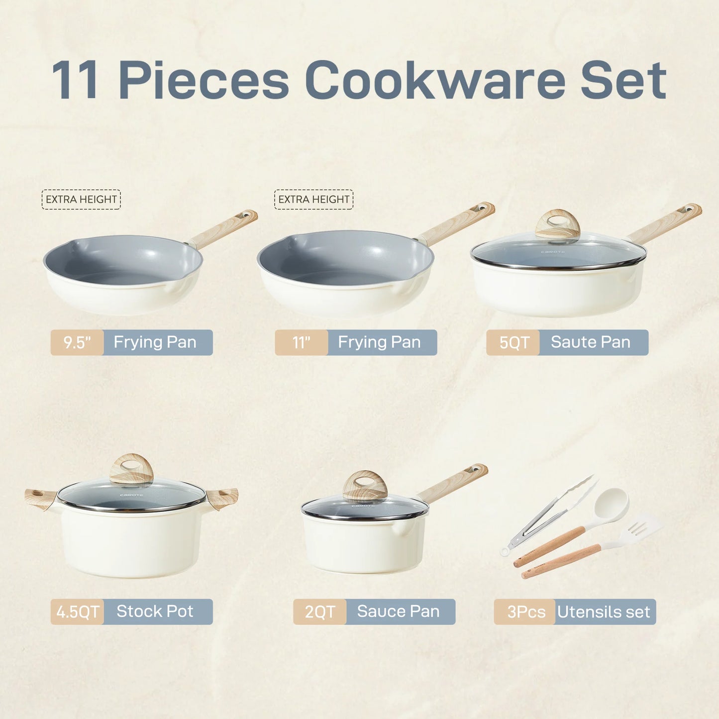 VERIS NICE 11Pcs Ceramic Cookware Set, Pots and Pans Set Non Stick, Kitchen Cookware Sets, Kitchen Induction Pots and Pans Cooking Sets, Cream White