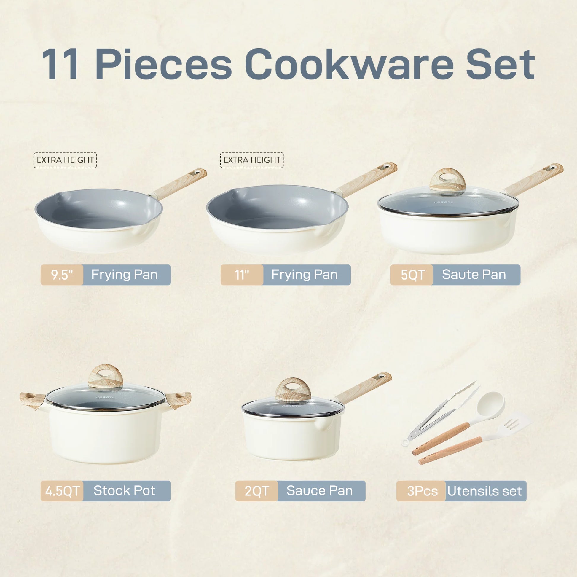 VERIS NICE 11Pcs Ceramic Cookware Set, Pots and Pans Set Non Stick, Kitchen Cookware Sets, Kitchen Induction Pots and Pans Cooking Sets, Cream White