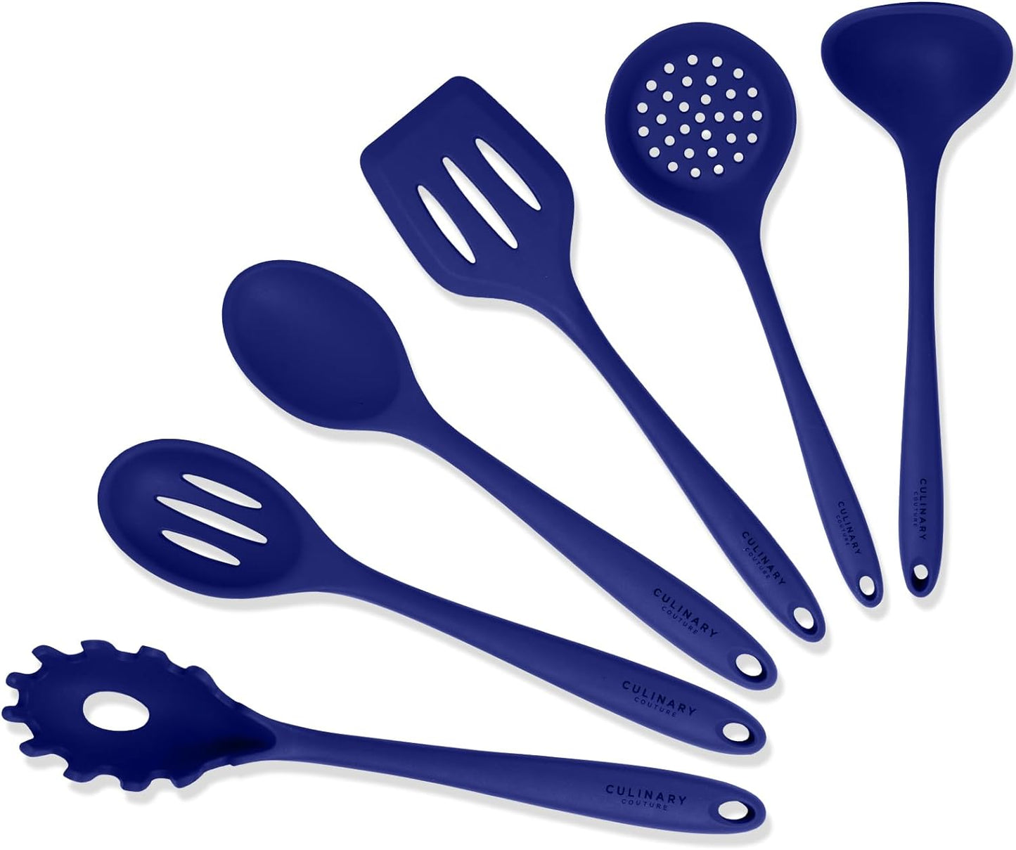 VERIS TASTY Blue Silicone Kitchen Utensils Set of 6, Non-Stick Heat-Resistant Silicone Kitchen Utensils Set with Steel Inner Core