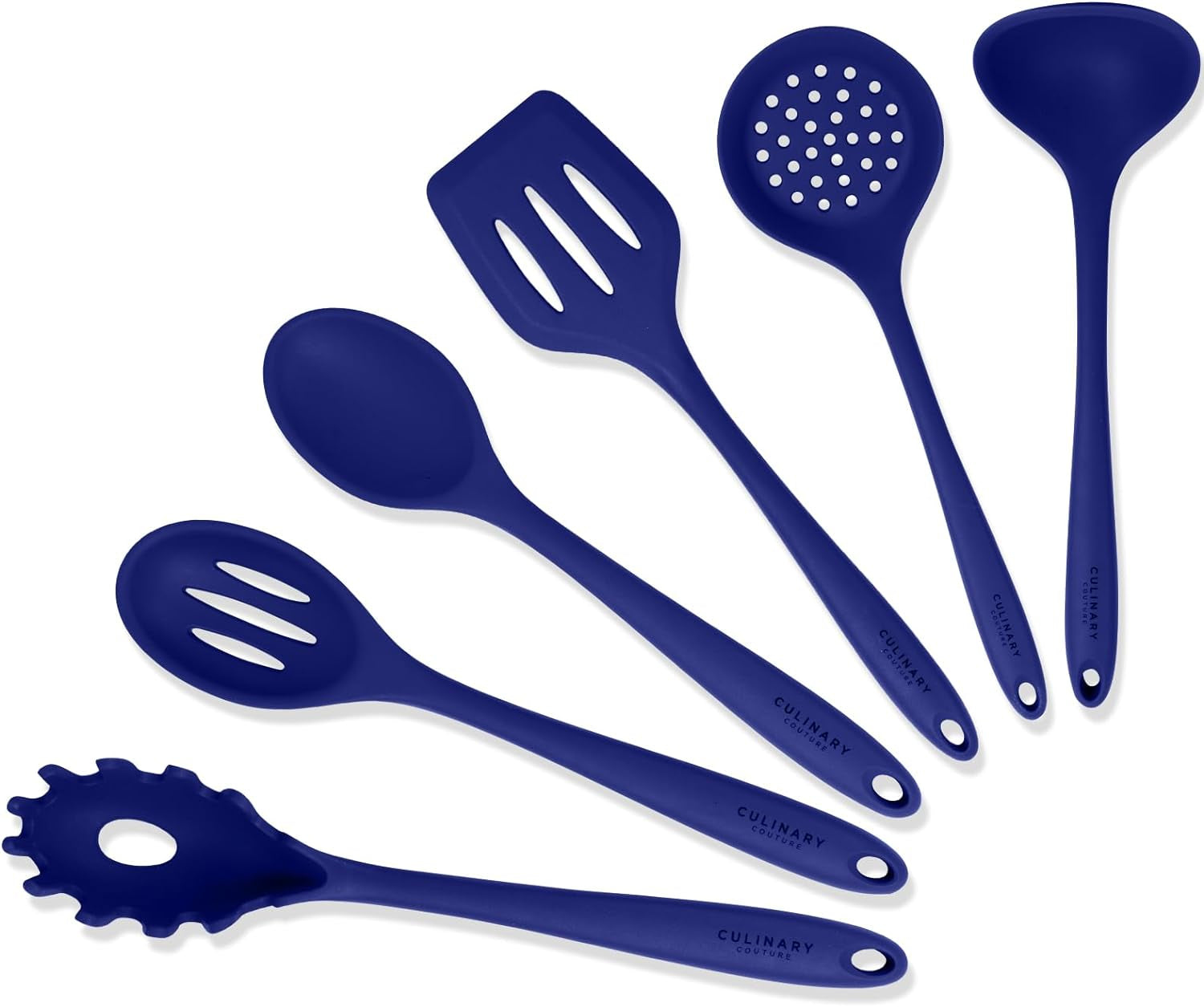 VERIS TASTY Blue Silicone Kitchen Utensils Set of 6, Non-Stick Heat-Resistant Silicone Kitchen Utensils Set with Steel Inner Core
