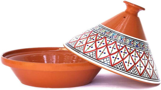 VERI HOT Bohemian Classic Tagine - Large Red Ceramic Cooking Pot, Handcrafted, Non-Stick