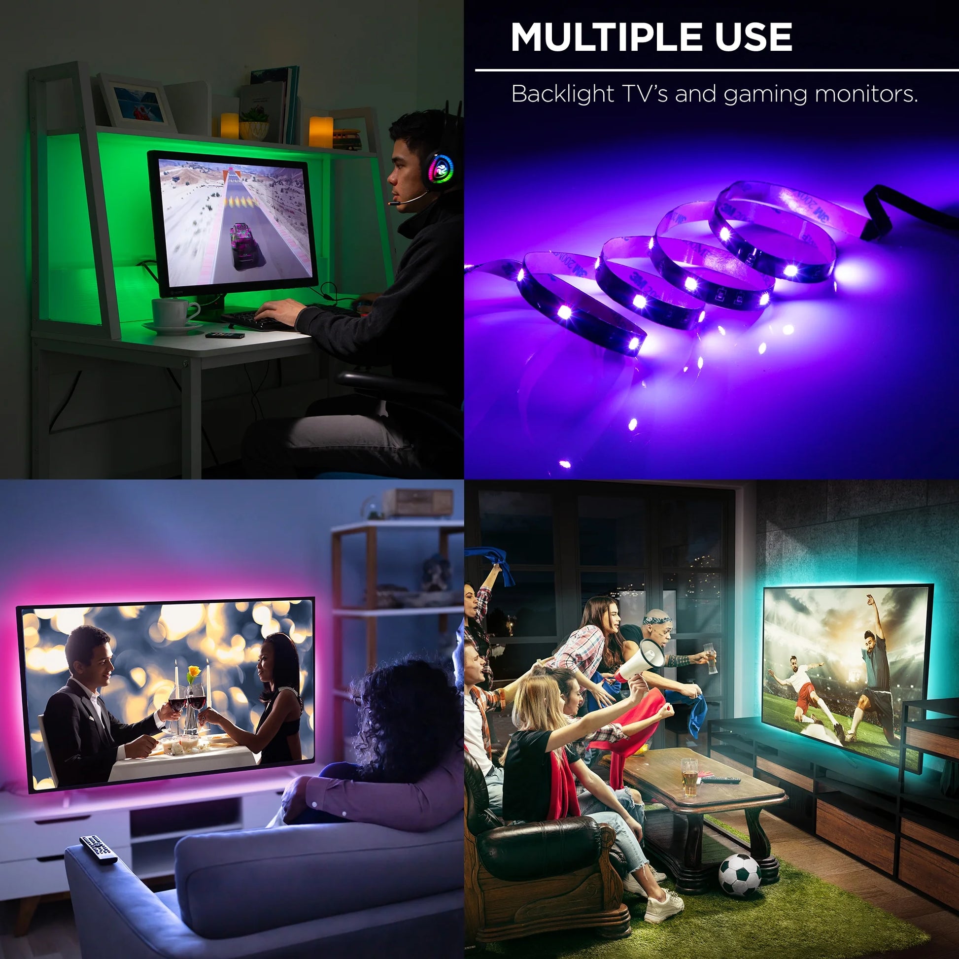 VERI COOLSound Reactive TV Backlight RGB Lighting Dimmable Remote Control Corded Electric