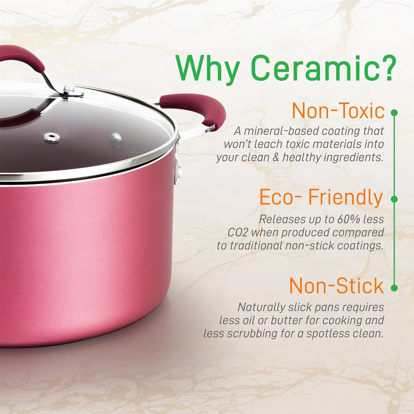 VERIS NICE  Nonstick Cooking Cookware Pots & Pans, 20 Pieces, Marron Pink