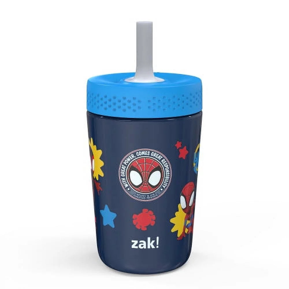 VERI CUTE 12Oz Spidey & Friends Kids Straw Tumbler, Stainless Steel Vacuum Insulated Kincaid Tumbler with Silicone Straw Utilizing Leak-Proof Valve, Travel Straw Tumbler