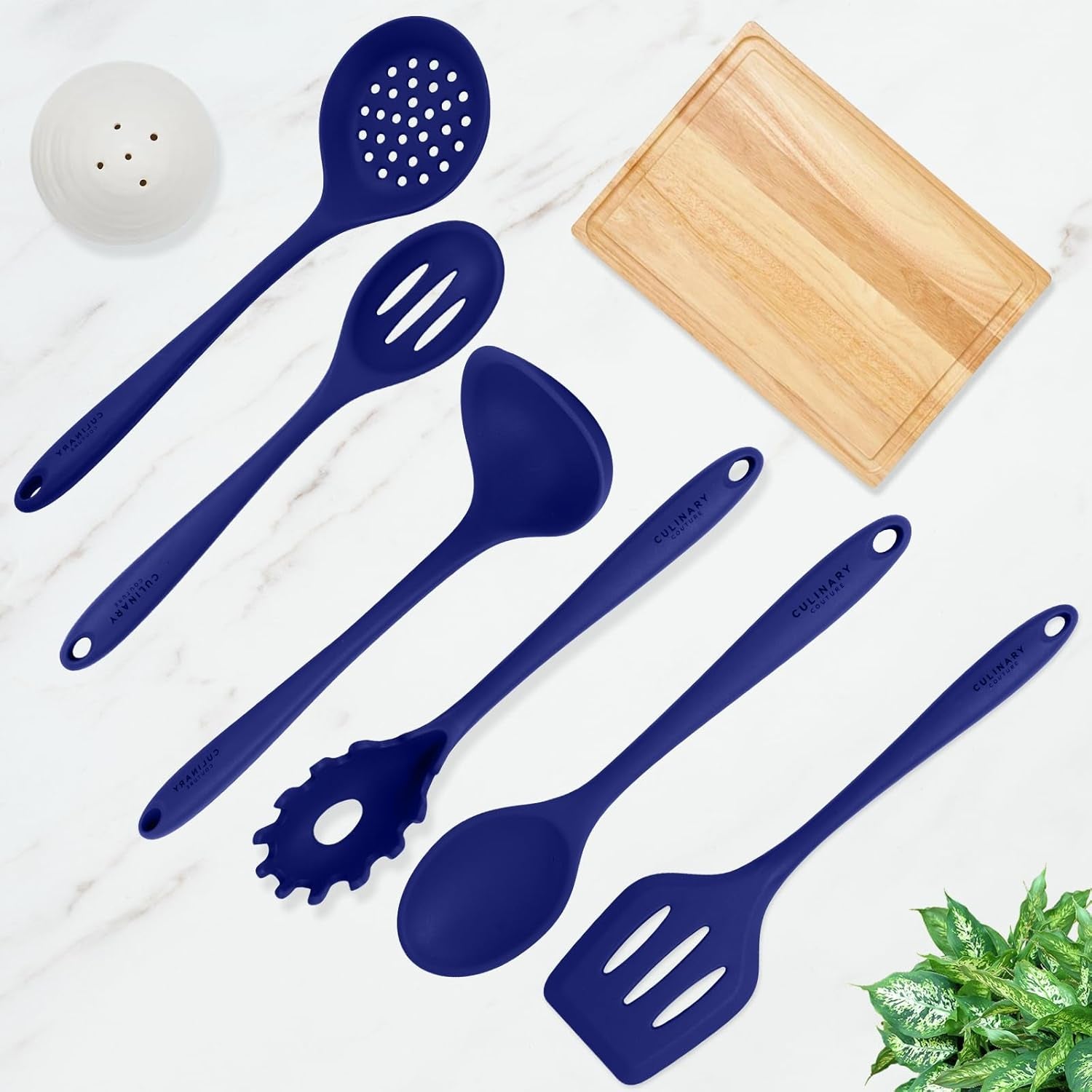 VERIS TASTY Blue Silicone Kitchen Utensils Set of 6, Non-Stick Heat-Resistant Silicone Kitchen Utensils Set with Steel Inner Core
