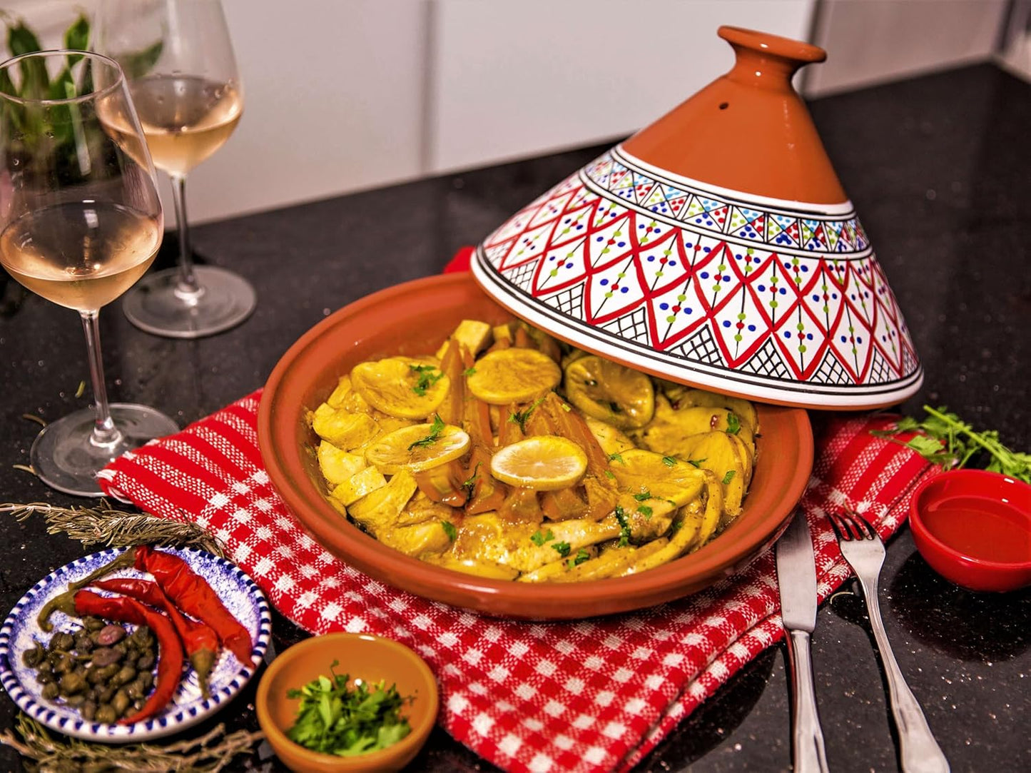 VERI HOT Bohemian Classic Tagine - Large Red Ceramic Cooking Pot, Handcrafted, Non-Stick