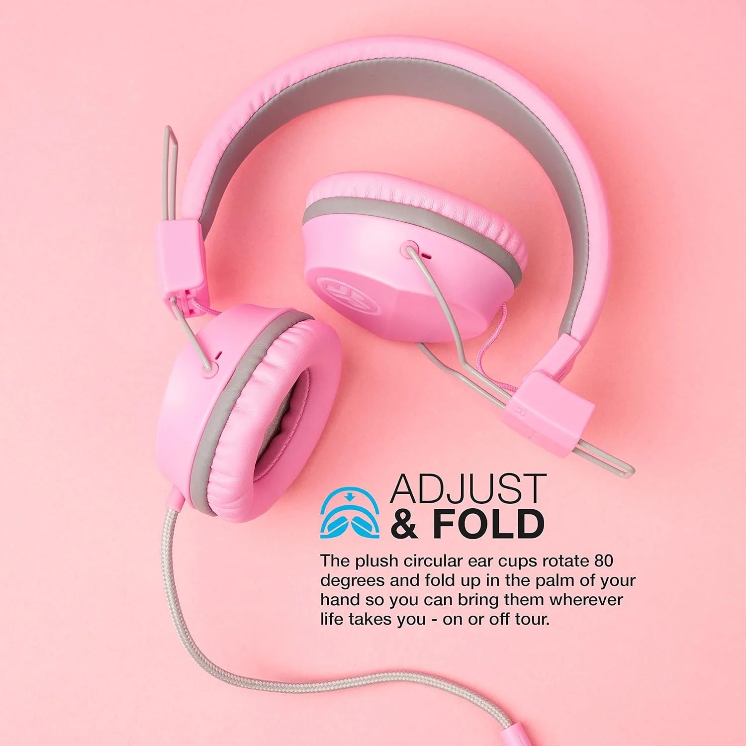 VERI CLEAR Audio Jbuddies Studio On-Ear Kids Headphones with Microphone Pink