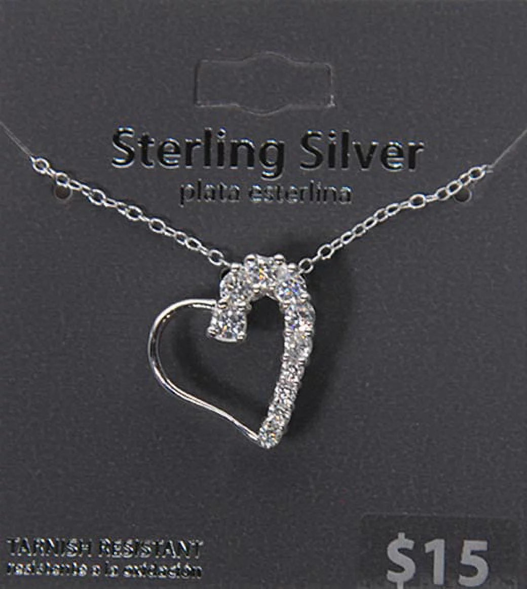 VERY PRETTY CZ Sterling Silver Heart Pendant, 18"