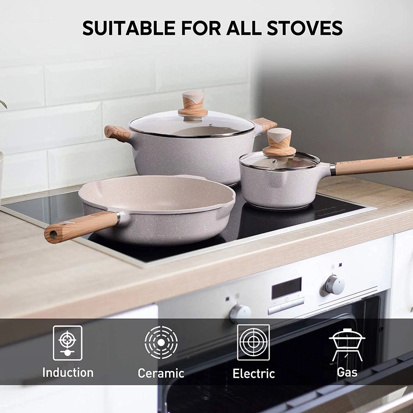 VERI HOT 10 Pieces Pots and Pans Nonstick Cookware Sets Granite Frying Pan Induction Cookware Pot