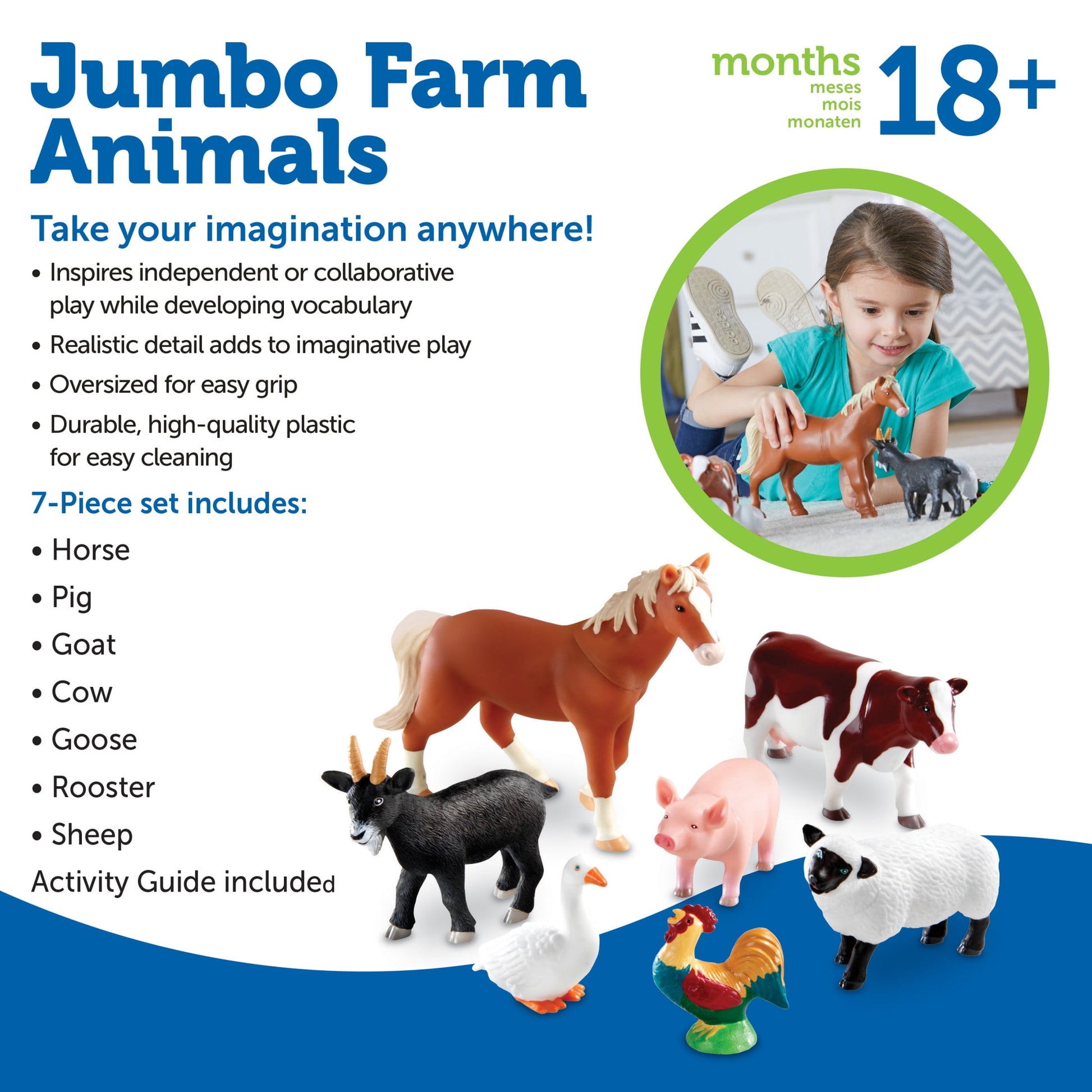 VERI SPECIAL Jumbo Farm Animals, Pretend Play for Toddlers, Animal Toys for Kids Ages 18Mos+