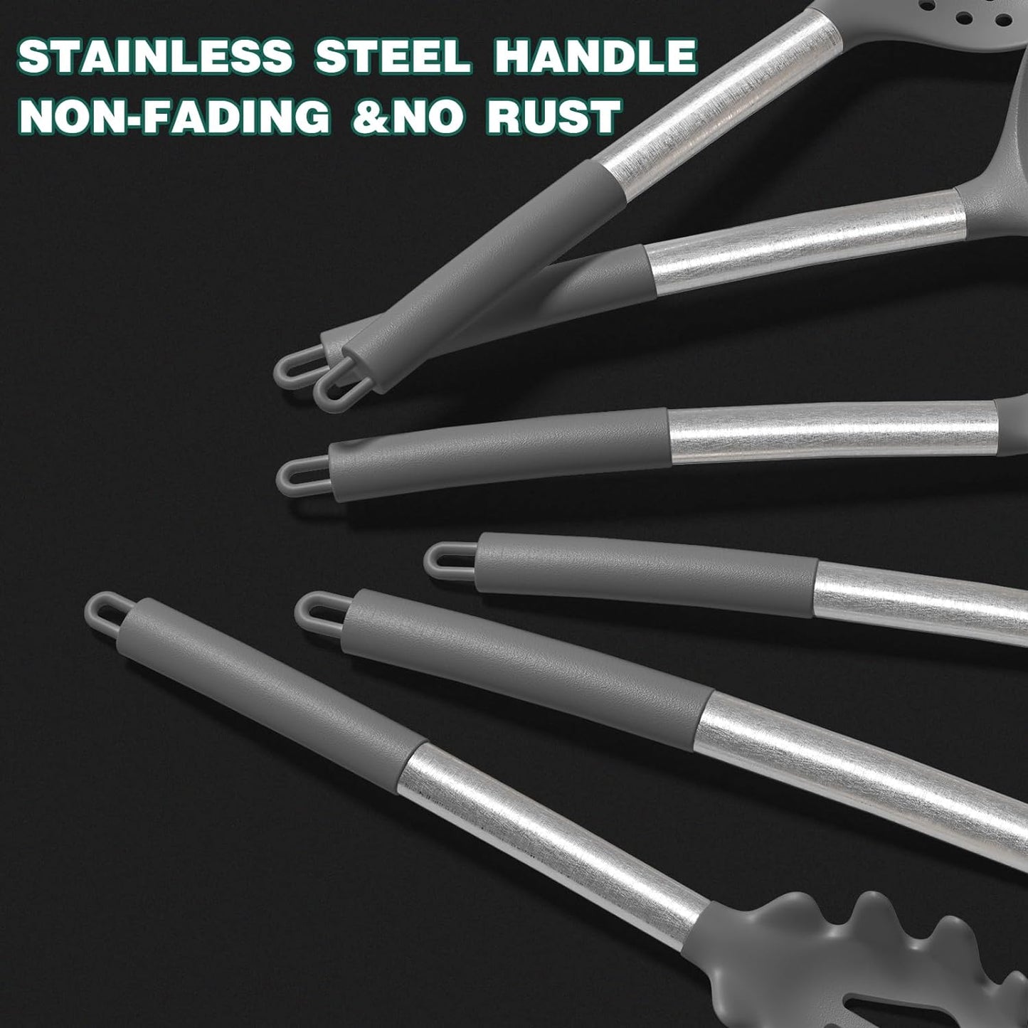 VERI TASTY Silicone Kitchen Cooking Utensil Set, 43 Pcs Silicone Spatula with Stainless Steel Handle, Non-Stick Heat Resistant - Best Cookware (Grey)